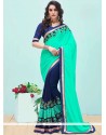 Faux Georgette Blue And Navy Blue Half N Half Designer Saree