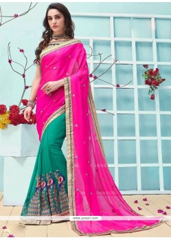 Faux Georgette Lace Work Half N Half Trendy Saree