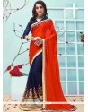 Faux Georgette Navy Blue And Red Half N Half Designer Saree