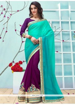 Purple And Turquoise Faux Georgette Half N Half Saree