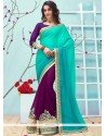 Purple And Turquoise Faux Georgette Half N Half Saree