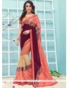 Lace Work Brown And Peach Designer Half N Half Saree