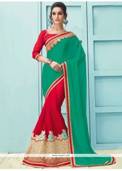 Embroidered Work Faux Georgette Half N Half Trendy Saree