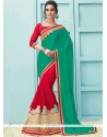 Embroidered Work Faux Georgette Half N Half Trendy Saree