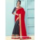 Patch Border Work Grey And Red Faux Georgette Half N Half Saree