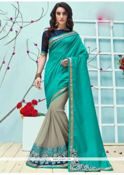 Faux Georgette Embroidered Work Designer Half N Half Saree