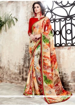 Print Work Multi Colour Faux Georgette Printed Saree