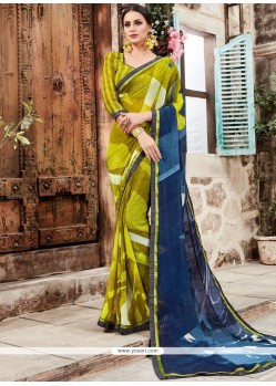 Faux Georgette Green Print Work Printed Saree