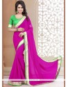 Hot Pink Patch Border Work Faux Georgette Casual Saree