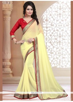 Cream Patch Border Work Faux Georgette Casual Saree