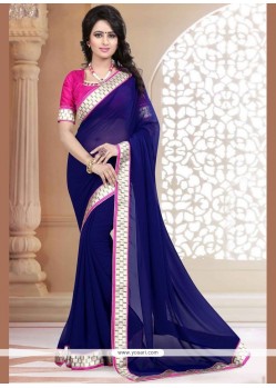 Faux Georgette Navy Blue Casual Saree