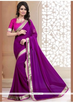 Faux Georgette Purple Patch Border Work Casual Saree