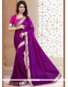 Faux Georgette Purple Patch Border Work Casual Saree