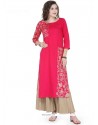 Hot Pink Print Work Cotton Party Wear Kurti