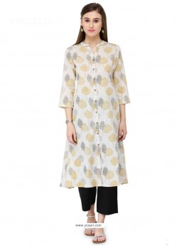 Print Work Off White Party Wear Kurti