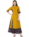 Mustard Print Work Party Wear Kurti