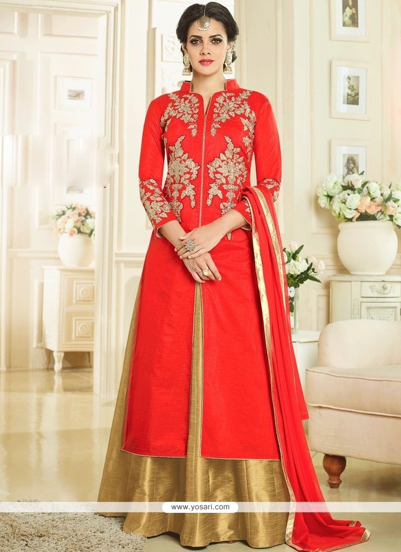 Buy Art Silk Red Long Choli Lehenga | Designer Lehenga Choli