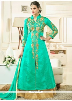 Art Silk Sea Green Long Choli Lehenga