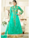 Art Silk Sea Green Long Choli Lehenga