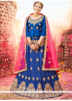 Blue Lace Work Banglori Silk Lehenga Choli