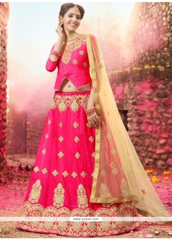 Embroidered Work Hot Pink Banglori Silk Lehenga Choli