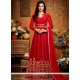Fancy Fabric Red Floor Length Anarkali Suit