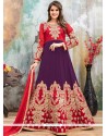 Purple And Red Floor Length Anarkali Suit