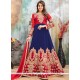 Faux Georgette Blue And Red Floor Length Anarkali Suit