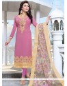 Embroidered Work Pink Faux Georgette Churidar Designer Suit