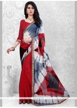 Red Print Work Casual Saree