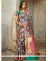 Pink And Sea Green Handloom Silk Designer Traditional Saree