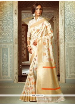 Weaving Handloom Silk Designer Traditional Saree In Cream