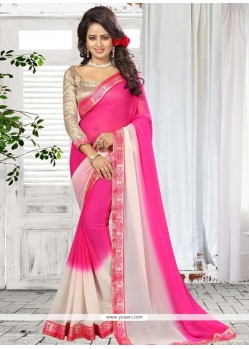 Faux Georgette Hot Pink Shaded Saree
