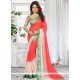 Rose Pink Patch Border Work Faux Georgette Shaded Saree