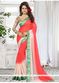 Rose Pink Patch Border Work Faux Georgette Shaded Saree