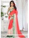 Rose Pink Patch Border Work Faux Georgette Shaded Saree