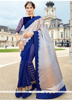 Art Silk Patch Border Work Designer Half N Half Saree