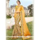 Faux Georgette Beige And Yellow Patch Border Work Classic Designer Saree