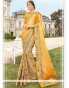 Faux Georgette Beige And Yellow Patch Border Work Classic Designer Saree