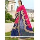 Patch Border Work Blue And Hot Pink Net Classic Designer Saree