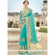 Turquoise Embroidered Work Chiffon Satin Classic Designer Saree