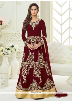 Krystle Dsouza Embroidered Work Maroon Floor Length Anarkali Suit