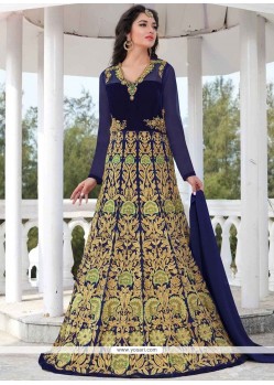 Lace Work Navy Blue Faux Georgette Floor Length Anarkali Suit