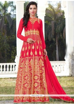 Embroidered Work Hot Pink Faux Georgette Floor Length Anarkali Suit