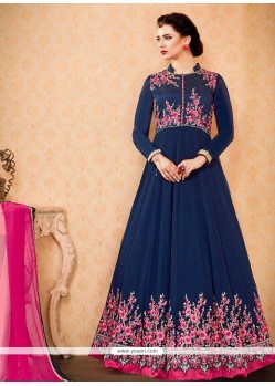 Navy Blue Resham Work Faux Georgette Floor Length Anarkali Suit