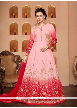 Embroidered Work Rose Pink Bhagalpuri Silk Floor Length Anarkali Suit