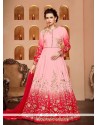 Embroidered Work Rose Pink Bhagalpuri Silk Floor Length Anarkali Suit