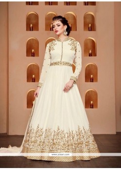 Resham Work White Faux Georgette Floor Length Anarkali Suit