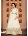 Resham Work White Faux Georgette Floor Length Anarkali Suit