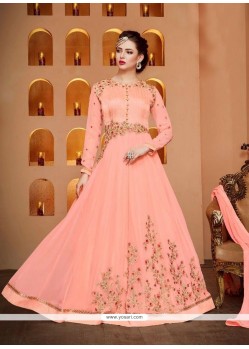 Resham Work Faux Georgette Floor Length Anarkali Suit